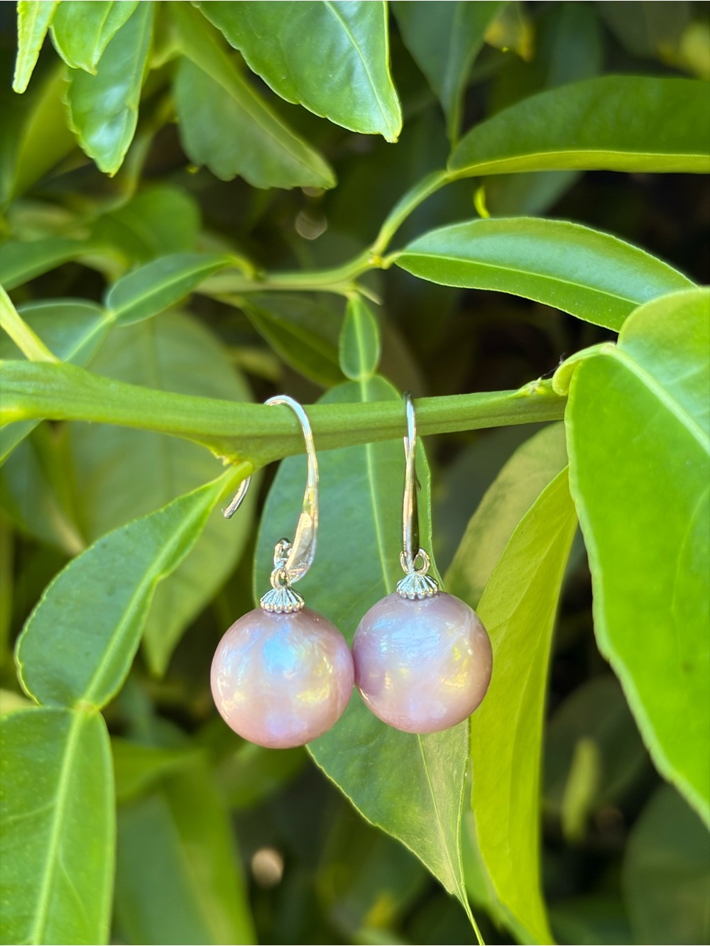 Silver Hook Light Purple Edison Pearl Drop Earrings Set Necklace & Earrings 14mm